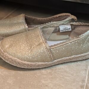 Kids 10 oshkosh gold glitter shiny slip on shoes girls espadrilles